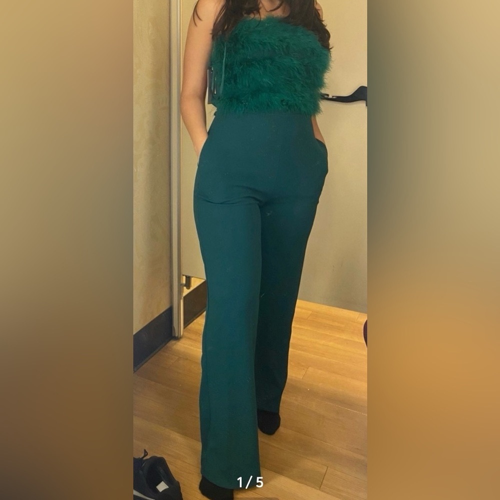 #9 Hunter Green Feathered party Jumpsuit.NWT.S